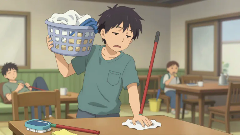 Visual representation of "skivvy" - A person who performs menial tasks or domestic work, often used in a somewhat derogatory context.