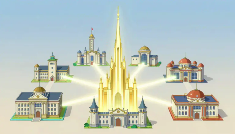 Visual representation of "federal" - Related to a form of government in which power is divided between a central government and individual states or provinces.