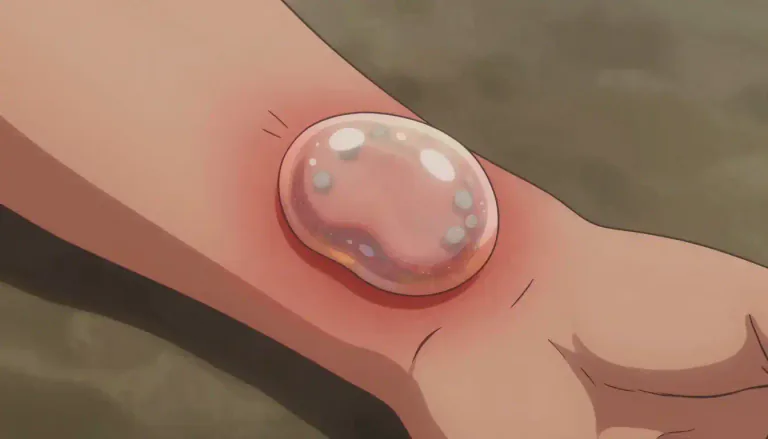 Visual representation of "bulla" - A bulla is a fluid-filled sac on the skin that is larger than a vesicle, often formed in response to friction, burns, or infection.