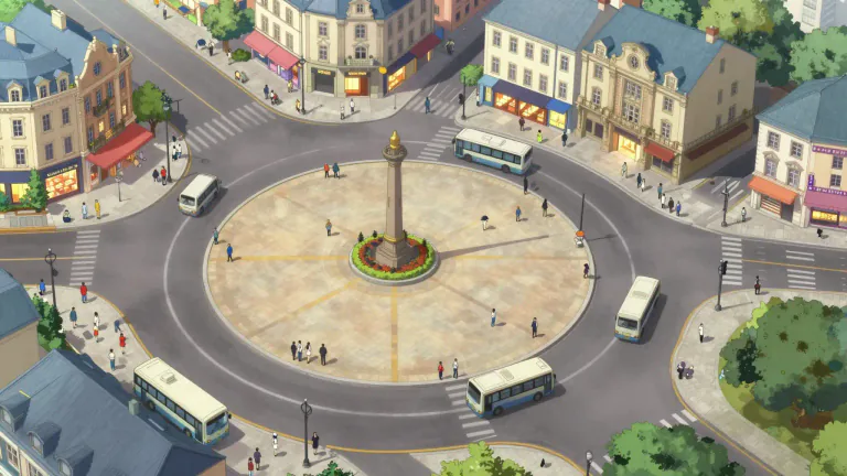 Visual representation of "circus" - A round open space at a street junction