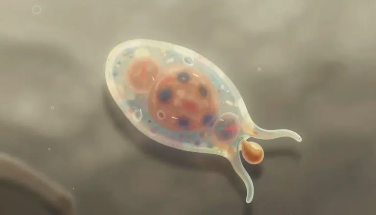 Visual representation of "amoeba" - A small water creature that constantly changes shape, typically moves slowly and ingests its food by surrounding and engulfing it.