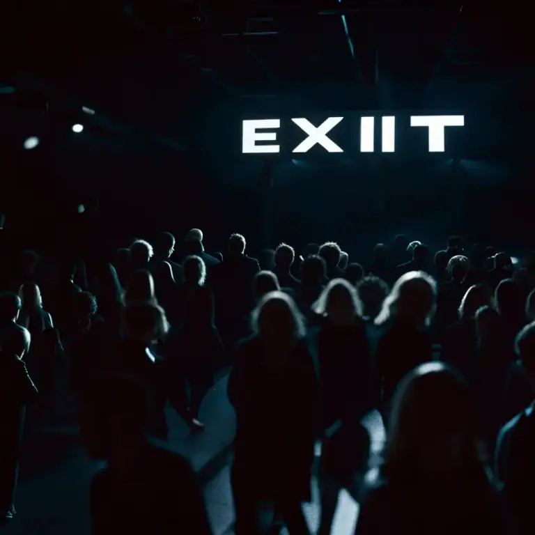 Visual representation of "exit" - To leave a room, building, or area