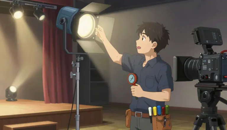 Visual representation of "gaffer" - A person who is in charge of the lighting in a film or play production.
