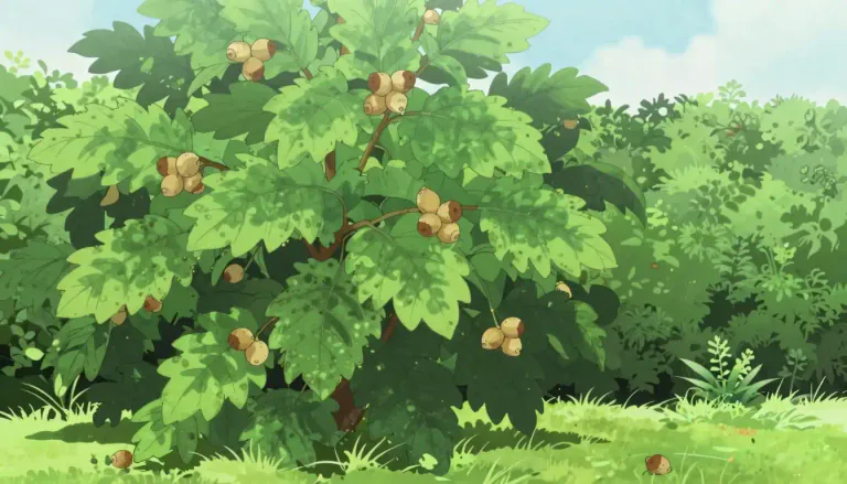 Visual representation of "hazel" - A kind of tree or shrub that has round nuts.