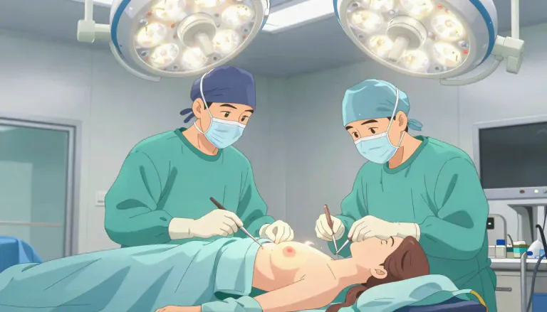 Visual representation of "mastectomy" - A surgery where one or both breasts are removed, often to treat or prevent breast cancer.
