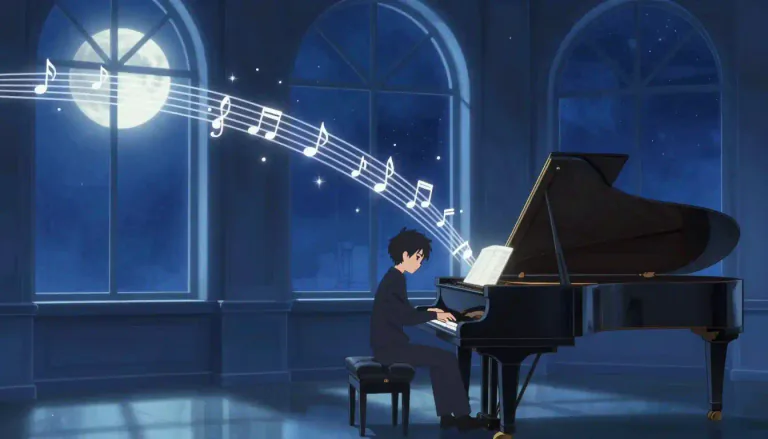 Visual representation of "nocturne" - A piece of music inspired by or reflective of the night, especially a piano composition