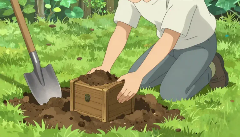 Visual representation of "bury" - To put something in the ground and cover it with earth.