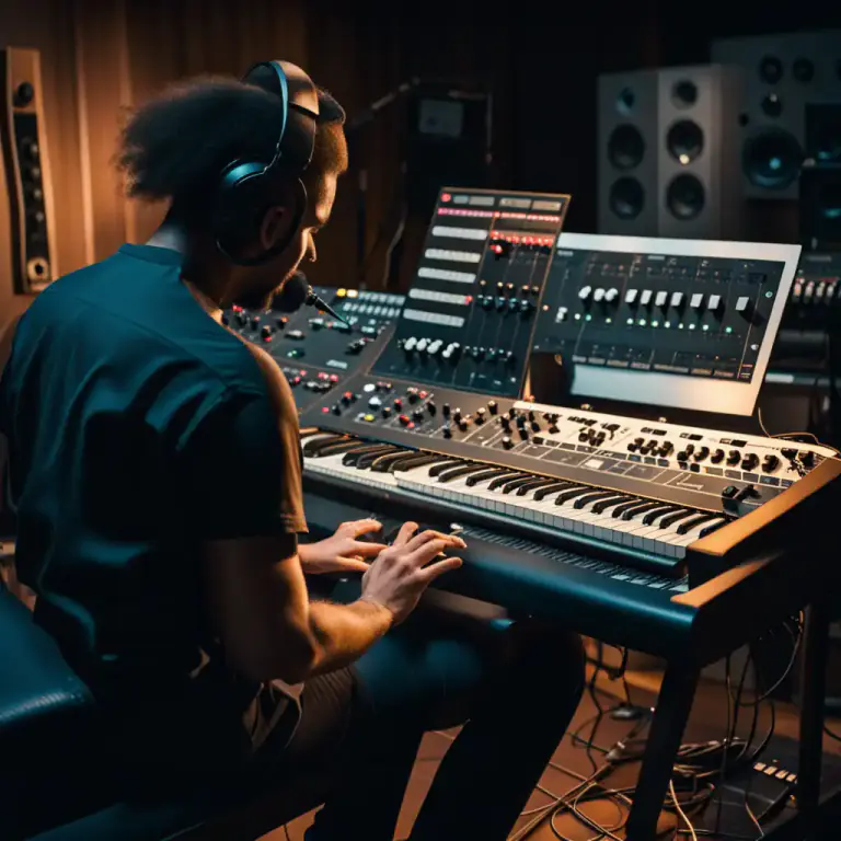Visual representation of "electronically" - Involving music that is created or modified by electrical means, often through the use of synthesizers.