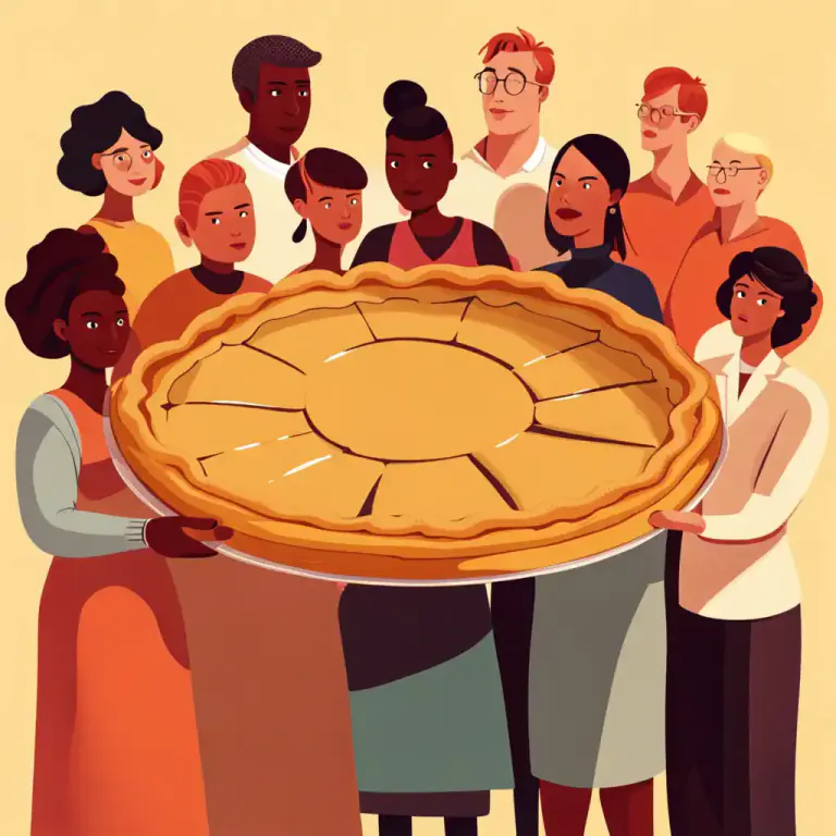 Visual representation of "a piece/slice/share of the pie" - A part of something that is shared among a group.