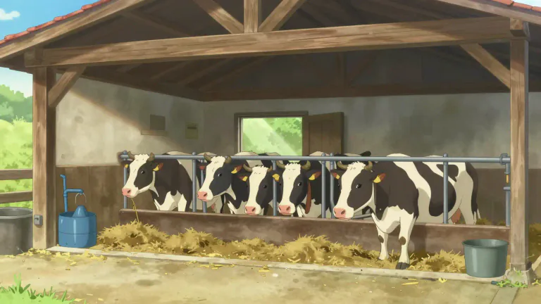 Visual representation of "cowshed" - A cowshed is a building where cows are kept, particularly for milking purposes. It provides shelter for the animals and can often be found on farms.