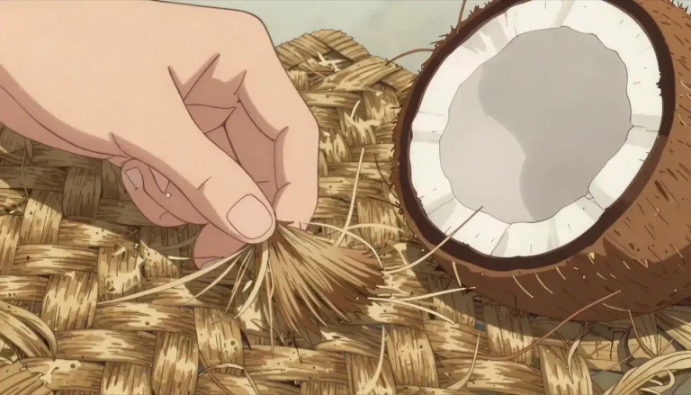 Visual representation of "coir" - A heavy, rough material made from the outer husks of coconuts.