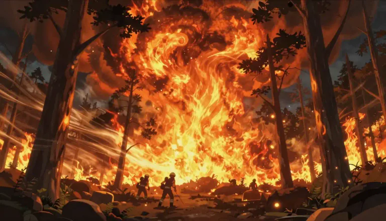 Visual representation of "firestorm" - A very big and intense fire that creates its own wind system.