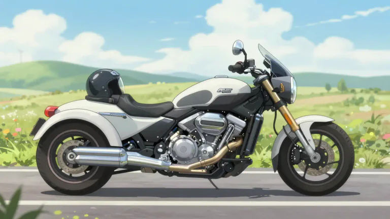Visual representation of "trike" - A type of motorcycle that has three wheels, typically offering more stability than a two-wheeled motorcycle.