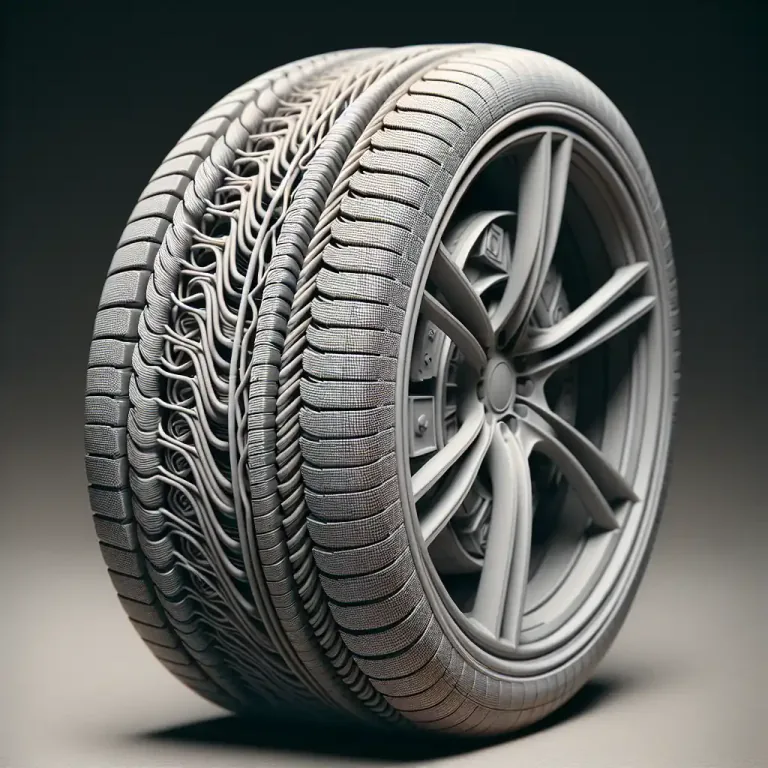 Visual representation of "radial" - Relating to the radial tire, a type of tire where the cord plies are arranged at 90 degrees to the direction of travel.