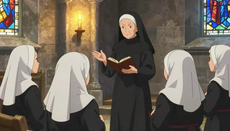 Visual representation of "prioress" - A woman who is the head of a convent or monastery, just below an abbess in rank.