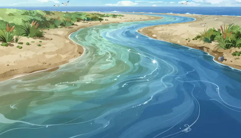 Visual representation of "estuary" - The part of a river that is wide and near the sea, where fresh and salt water mix.