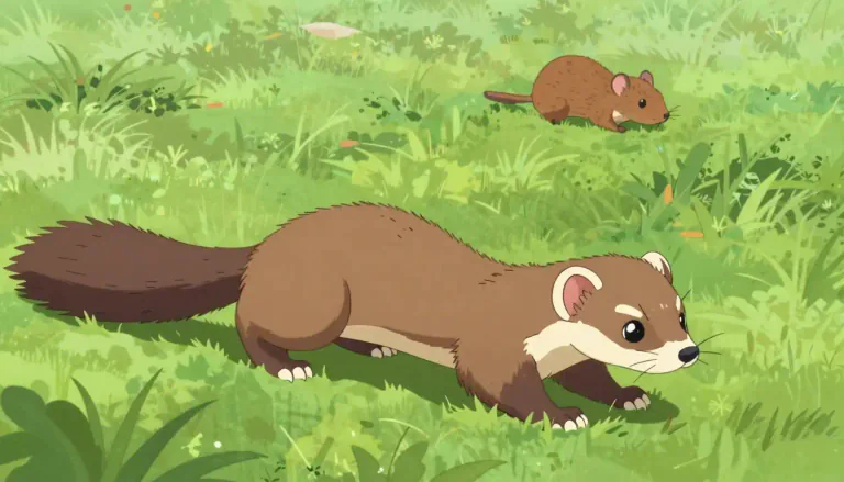 Visual representation of "weasel" - A small animal with a long body that often hunts and eats other small animals