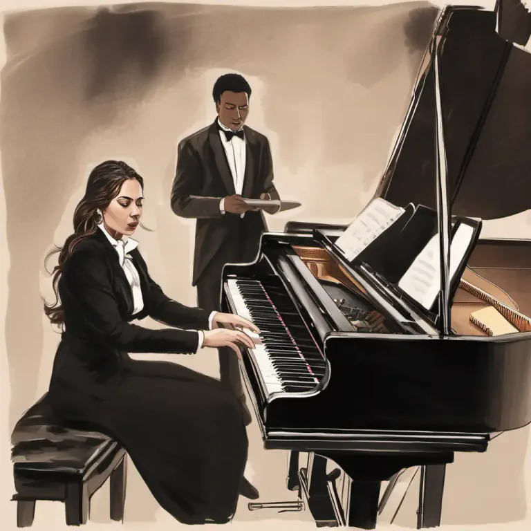 Visual representation of "accompany" - To play a musical instrument with another person singing or playing the main part