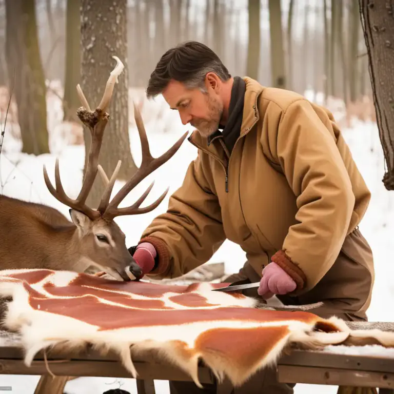 Visual representation of "skin up" - To prepare an animal’s hide for tanning or taxidermy.