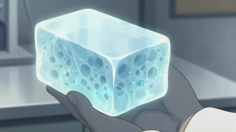 Visual representation of "aerogel" - Aerogel is a lightweight material created by replacing the liquid component of a gel with gas, resulting in a highly porous structure.