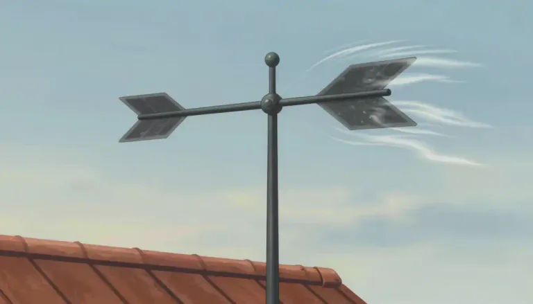 Visual representation of "vane" - A flat piece of metal or plastic that spins around and shows the direction the wind is coming from