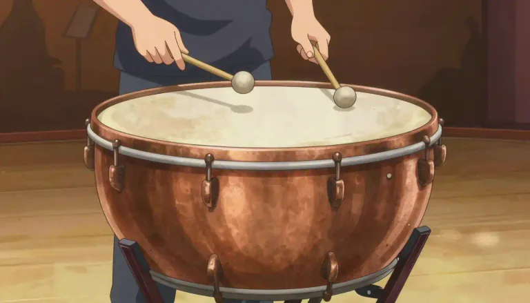 Visual representation of "timpani" - A large drum that can be tuned to play different notes, usually used in an orchestra.