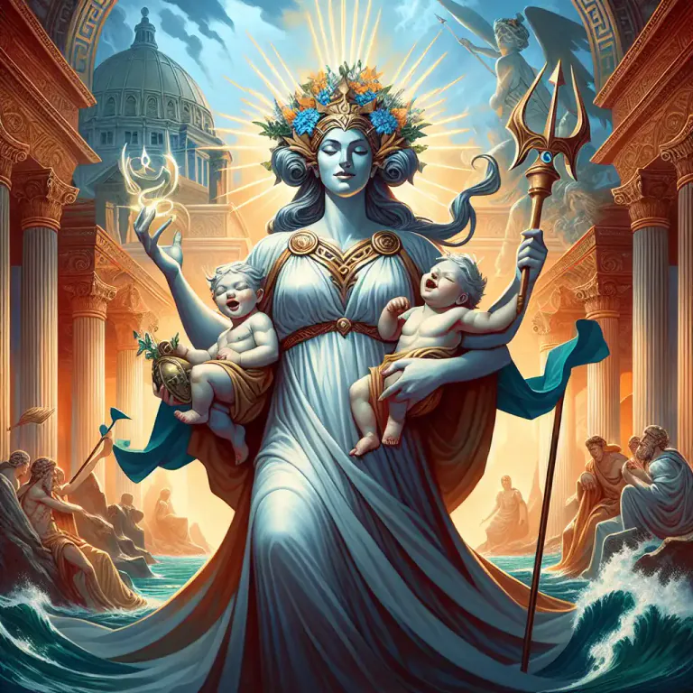 Visual representation of "rhea" - In Greek mythology, Rhea is a Titaness and the mother of the gods.