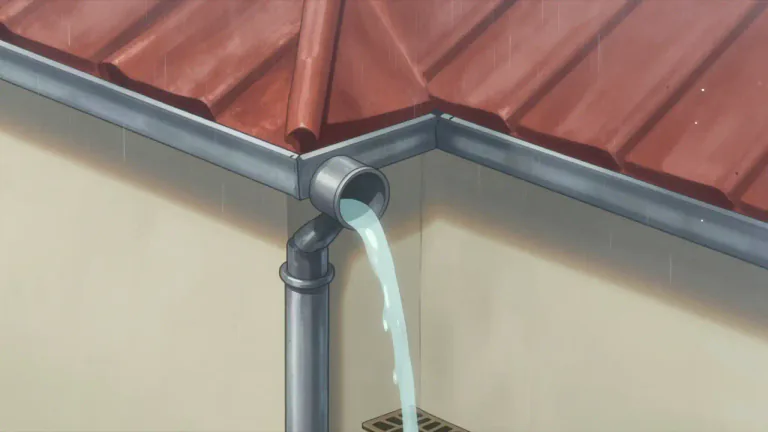 Visual representation of "downspout" - A pipe that conveys rainwater from the roof of a building to the ground or to a drain.