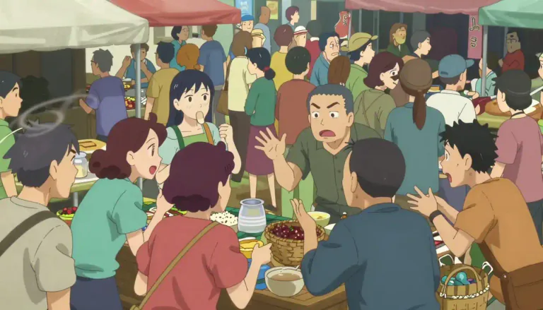 Visual representation of "hubbub" - A noisy situation or crowd, often because of arguing or confusion.