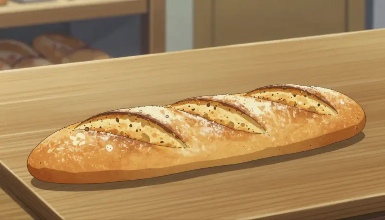 Visual representation of "baguette" - A long, thin type of bread that is usually eaten in France.
