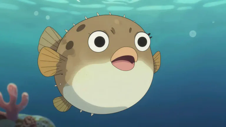Visual representation of "pufferfish" - A pufferfish is a large sea fish that can inflate its body to appear bigger when threatened.