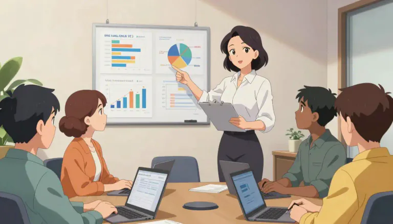 Visual representation of "manageress" - A woman who is in charge of managing a business or a department in a company.