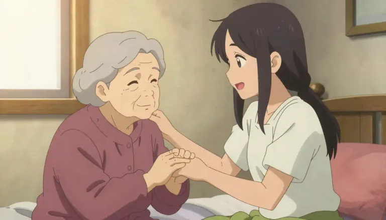 Visual representation of "lovingly" - In a way that shows a great caring and kindness, typically towards someone else.
