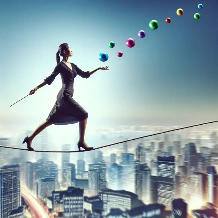 Visual representation of "tightrope" - A difficult situation where care must be taken in order to avoid failure or disaster.