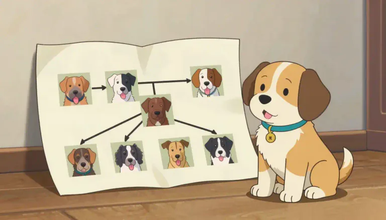 Visual representation of "pedigree" - A chart or list that shows how all the people or animals in a family are related to each other, often to prove purity of bloodline.