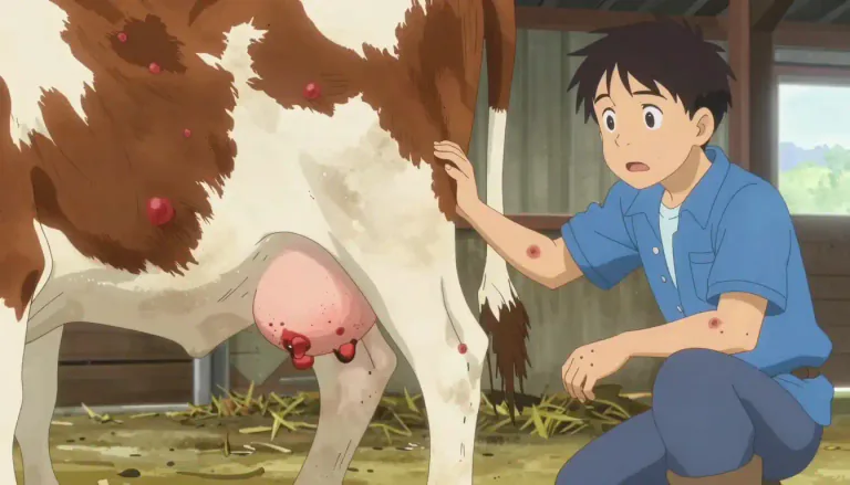 Visual representation of "cowpox" - A disease mostly in cows but can be passed to humans, it causes skin sores.