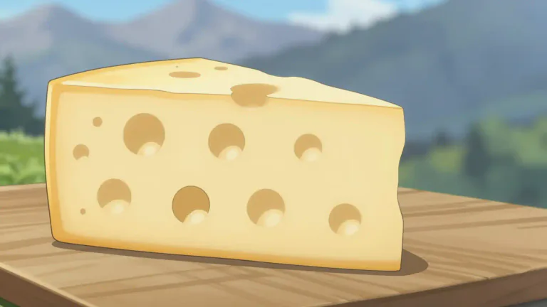 Visual representation of "swiss" - A type of cheese that comes from Switzerland, characterized by its holes and mild flavor.