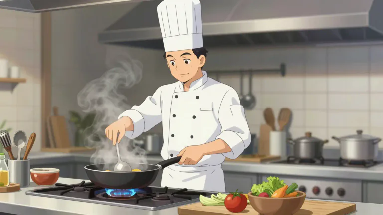 Visual representation of "chef" - A person who prepares and cooks food, especially as a job.