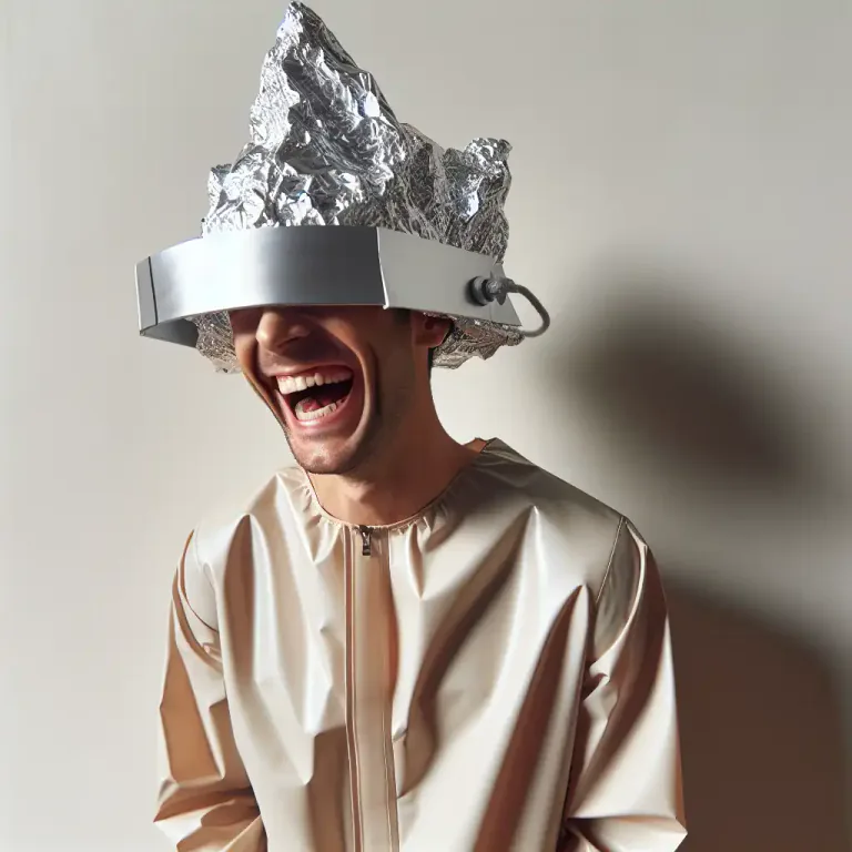 Visual representation of "tinfoil" - A type of headwear supposed to block mind-control or telepathy, jokingly referenced in popular culture.