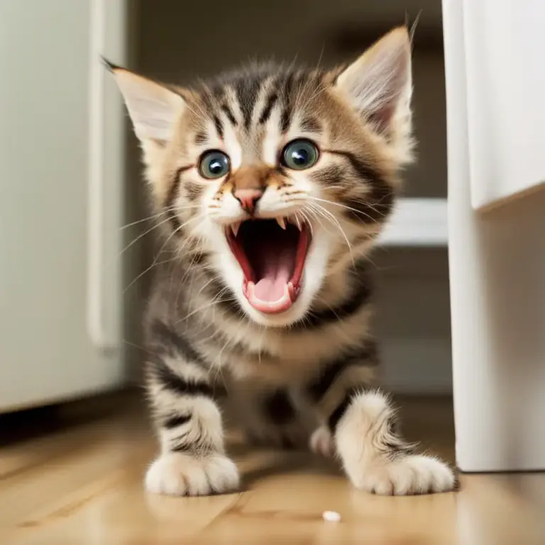 Visual representation of "mew" - The high crying sound of a cat.