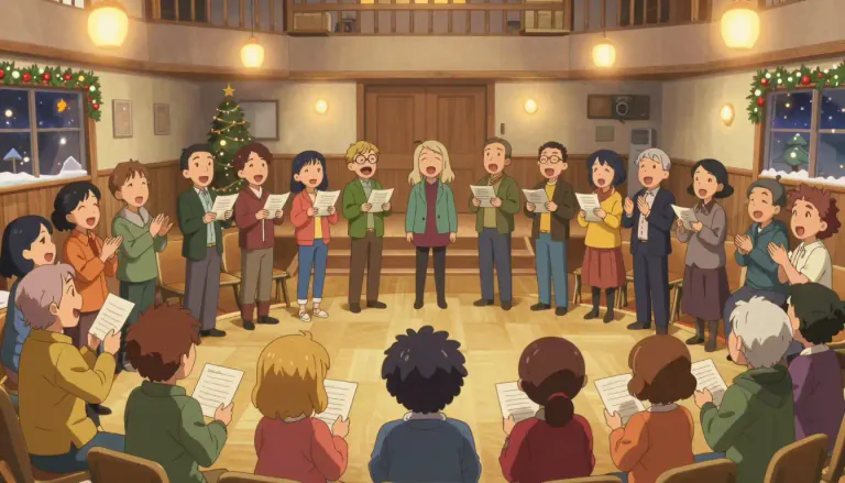 Visual representation of "singalong" - An event where a group of people come together to sing songs.