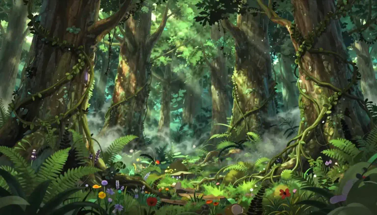 Visual representation of "wildwood" - A natural area covered with trees and plants, often presenting a sense of wildness.