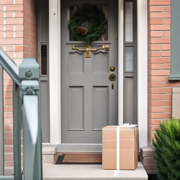 Visual representation of "on the/your doorstep" - Arrived and waiting for you at the place where you live