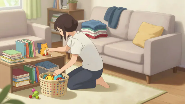 Visual representation of "tidy" - To make a place look neat and organized by putting things in their proper places and getting rid of what is not needed.