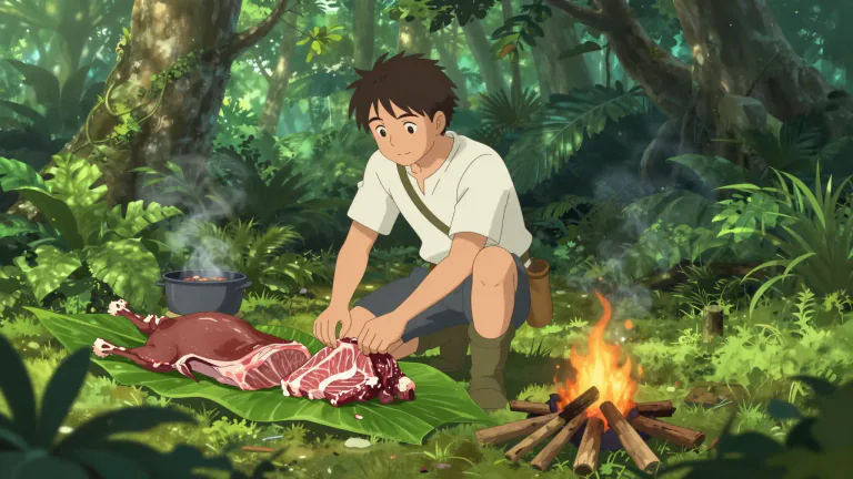 Visual representation of "bushmeat" - The flesh of wild animals that is hunted and eaten, especially in tropical regions.