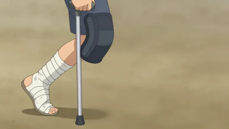 Visual representation of "crutch" - A stick that people put under their arm to help them walk if they have an injury.