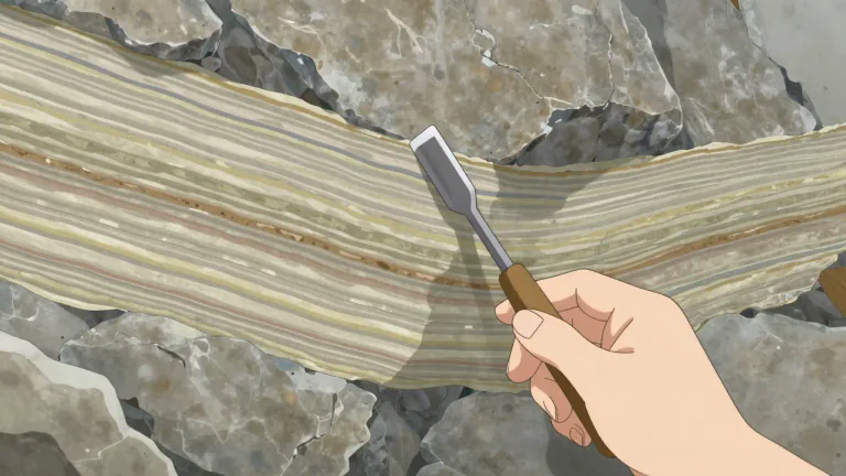 Visual representation of "lamina" - A thin layer of sedimentary rock or material.