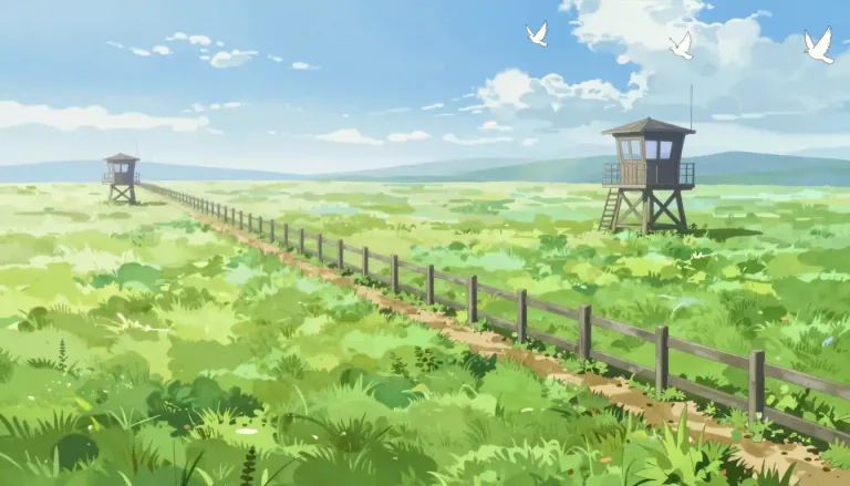 Visual representation of "demilitarized" - An area where military forces are not permitted, usually established through an agreement or treaty.