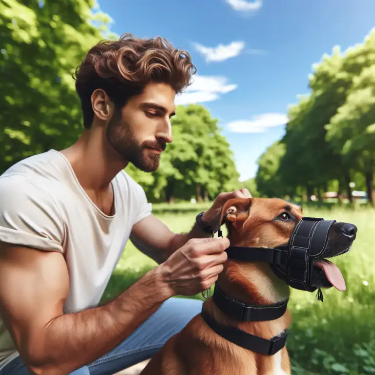 Visual representation of "muzzle" - To put a muzzle on (an animal).