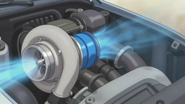 Visual representation of "turbo" - A turbo is a device in an engine that helps it run faster by forcing more air into the combustion chamber.